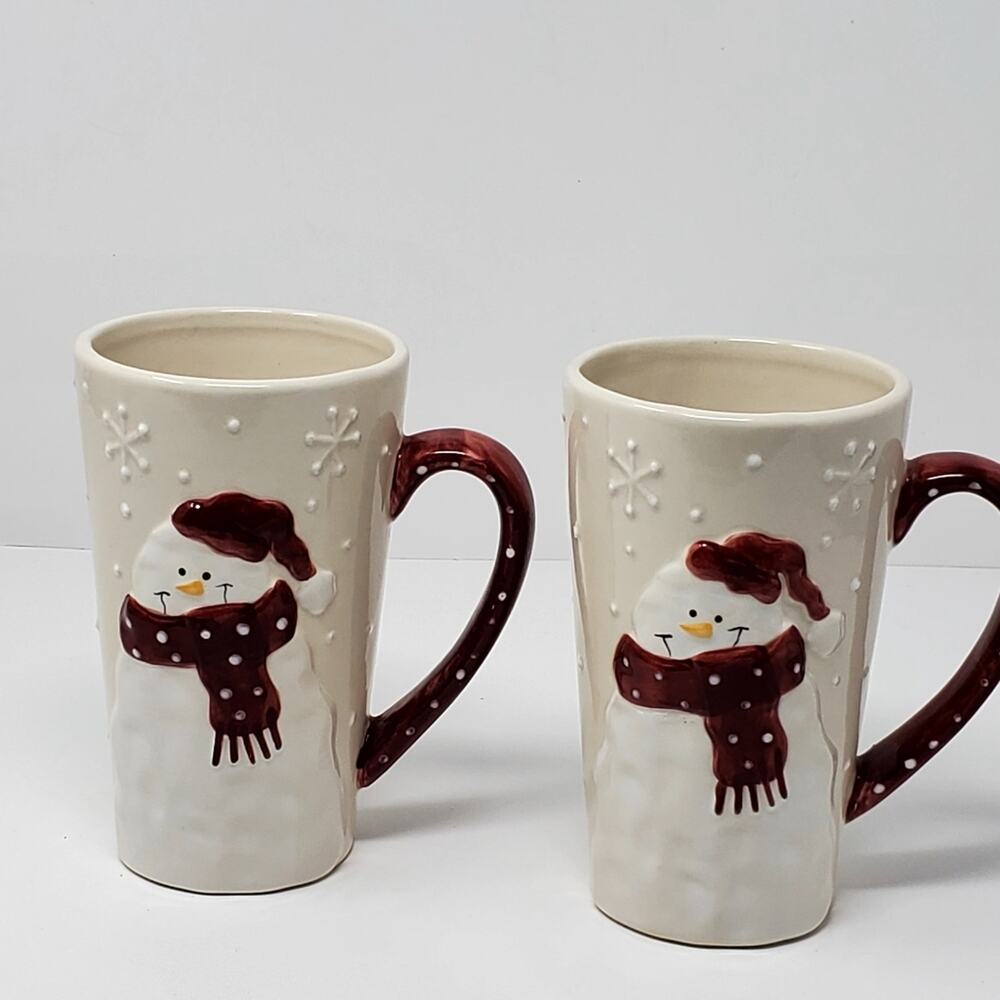 Bella Casa By Ganz Christmas Snowman Winter theme tall coffee/ tea mug Set of 2
